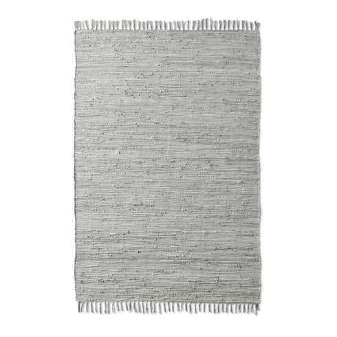 Flicken-Teppich 100% Baumwolle | Waschbarer Fleckerl mit Fransen | Grau